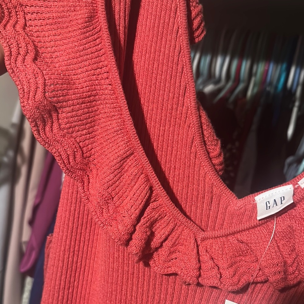 GAP Pink Ruffled Ribbed Sleeveless Tank Top - Picture 3 of 5